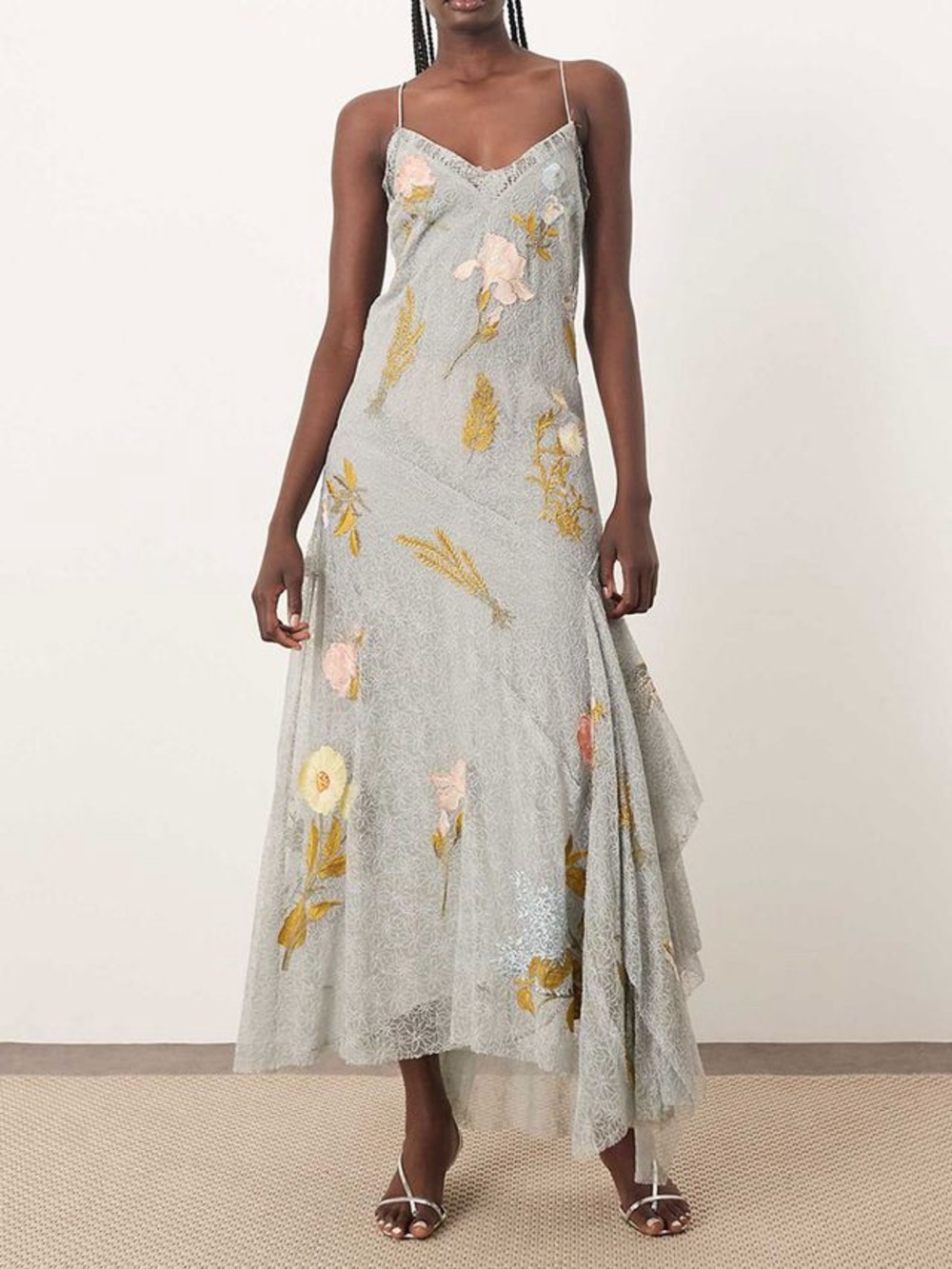 NWT ARRANGE Embroidered Floral Lace Maxi Dress In Blue (122)